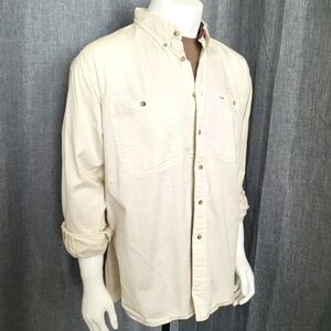 VTG Sears Roebuck Denim Shirt Men's Rugged Jacket Weight Ivory Beige Size XLT
